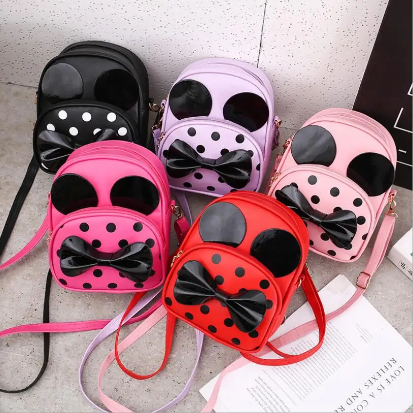 

Mickey Bowknot Handbag Cute Dot Mini Bag Children Cartoon Messenger Bags For Girls Kids Tote Girls Shoulder Bag