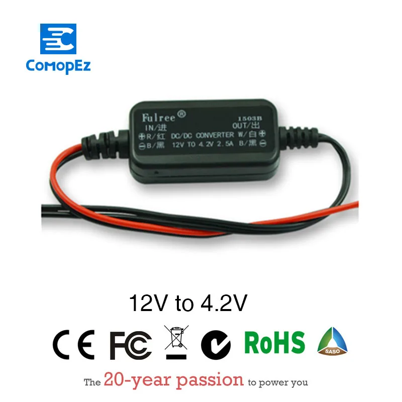 

DC-DC Car Power Converter DC/DC Step-down 12V to 4.2V 2.5A Waterproof Control Car Module Low Heat Auto Protection Size 43*22*11