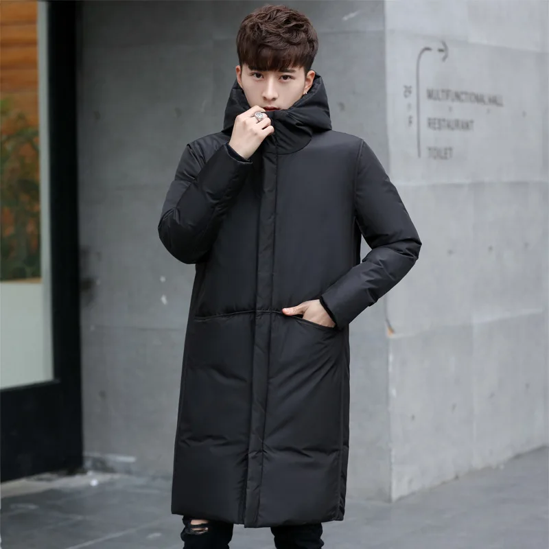 Толстый зимний мужской белый пуховик брендовая одежда с капюшоном черный серый длинный теплый белый утиный пух пальто мужские пальто - Цвет: 7805 black