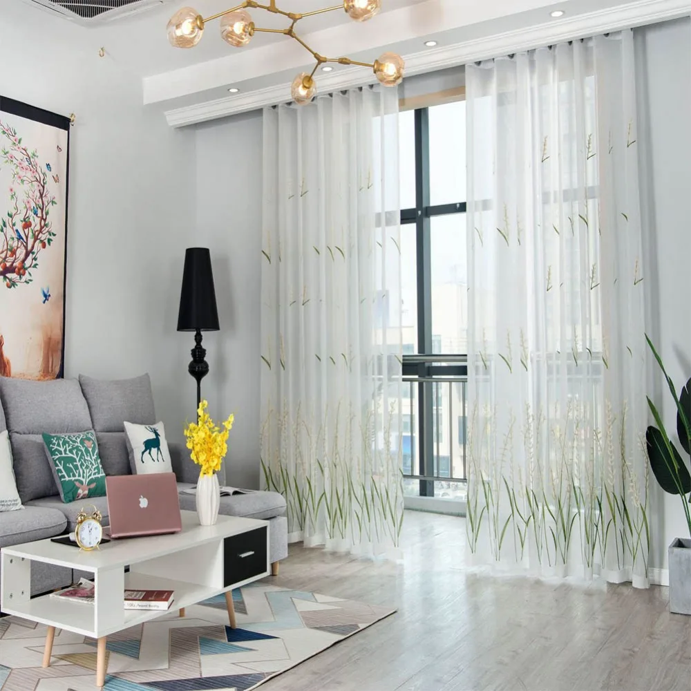

Meijuner Embroidery Curtain Tulle Straw Pattern Polyester Window Screening Chiffon Modern Fresh Style For living Room A009