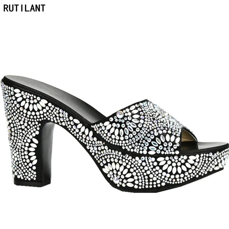 

Black Italian Ladies Sexy High Heels Pumps New Arrival Colorful Rhinestones Design Ladies Pumps African Sandal Shoes for Party