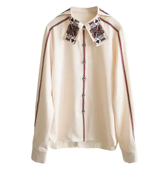 Новая весенняя специальная Высококачественная рубашка с принтом и воротником, женская блузка с длинным рукавом, Женская Классная рубашка, женские топы, женская одежда SL115 - Цвет: Бежевый