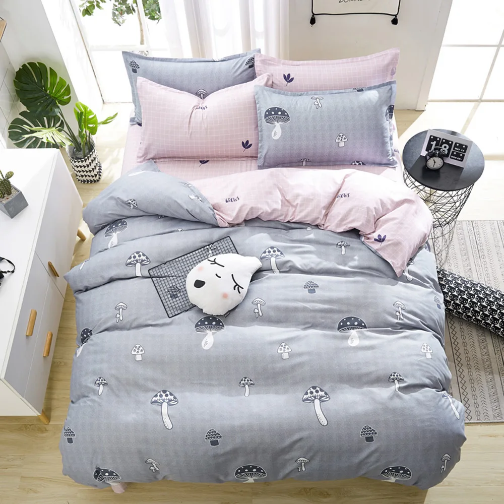 

Papa&Mima Cartoon style bedlinens Little mushrooms bedding set Sheet Pillowcase Duvet Cover Sets Bedclothes set DropShipping