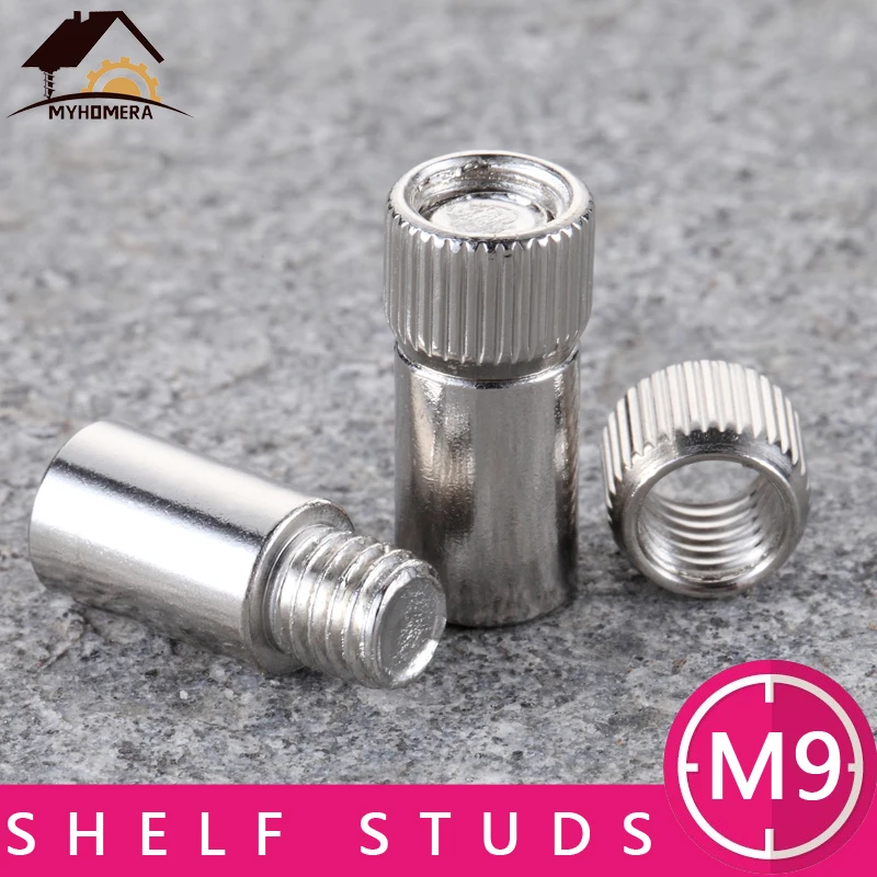 

Myhomera 10 Sets M9 Shelf Support Solid Pin Stud Pegs Nut Screw Sets Bookshelf Separator Metal Wardrobe Cabinet Shelve Holder