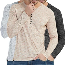 Мужская облегающая футболка с длинным рукавом на осень и весну, футболка Хенли, уличная футболка на пуговицах, хипстерская футболка, Мужская одежда, базовый топ, футболка