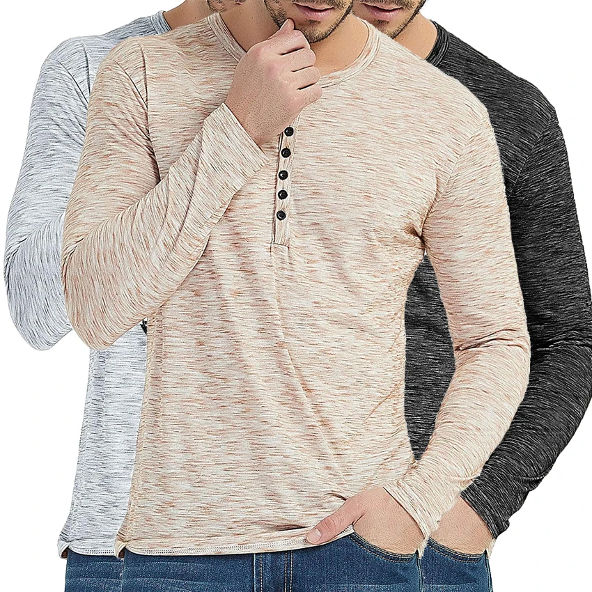

Men Slim Fit Tee Shirt Long Sleeve Autumn Spring Henley Tshirt Streetwear Button Collar Hipster Tshirt Men Clothing Basic Top T