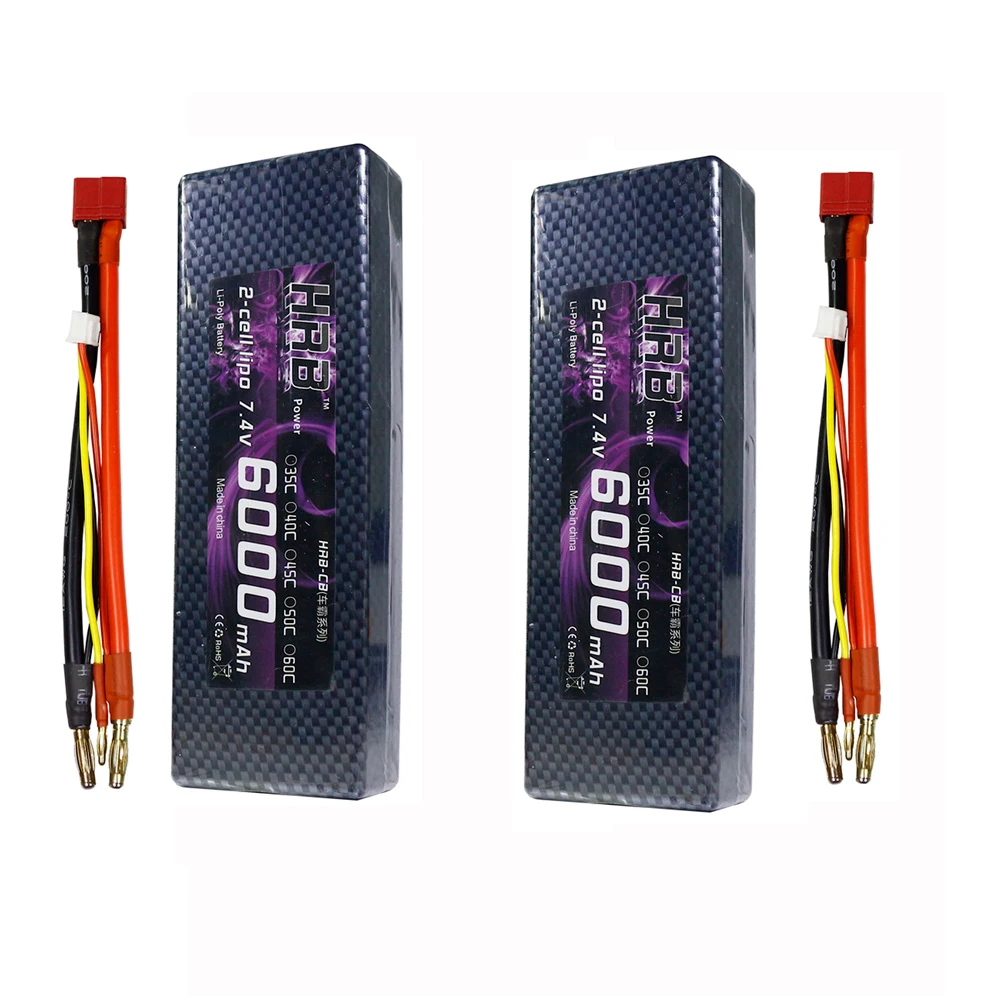 2 шт аккумулятор hrb Lipo 2S 6000mah жесткий чехол T Deans до 4,0 мм разъем банана 7,4 V 60C Жесткий Чехол для Traxxas Slash 4X4 автомобиль RC часть