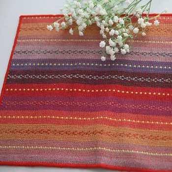

Fashion Colorful Striped Placemat Table Rug Fabric Mountains Pad Western Dining Table Rug Cotton Insulated Placemat