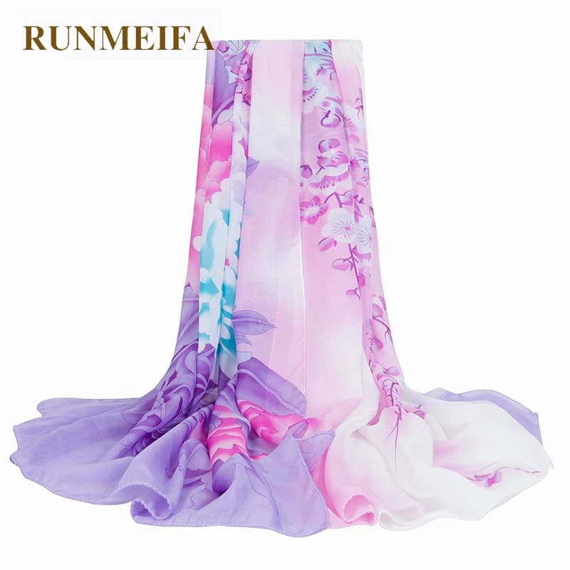 RUNMEIFA цветочный пляжный шарф Летний шифоновый шелковый с бабочкой большой размер