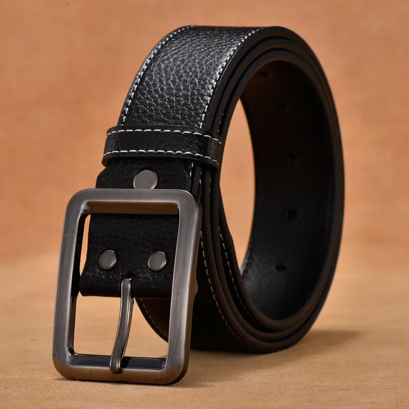 

Genuine Leather Belts for Women Men Fashion Pin Buckle Designer Belt Quality Litchi Pattern Cowskin Jeans Wast Strap w/3.7cm