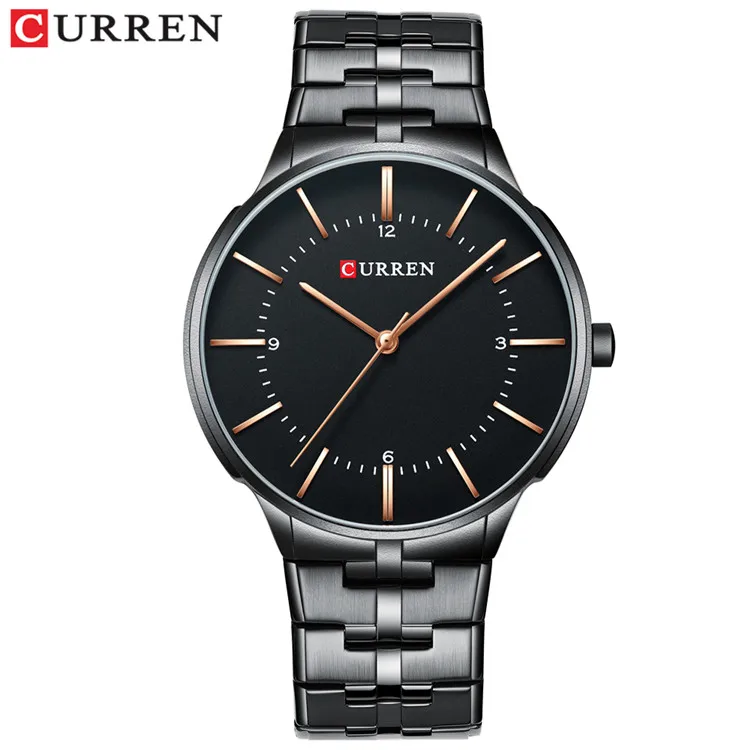 Топ бренд CURREN Роскошные Кварцевые часы для мужчин наручные часы классический черный ремешок из нержавеющей стали мужские часы водонепроницаемые 30 м - Цвет: black watch