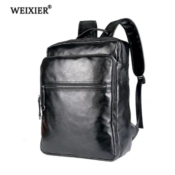

Hot New Men's Solid Color PU Large Capacity High Quality Student School Bag Handsome Boy Multifunctional Backpack