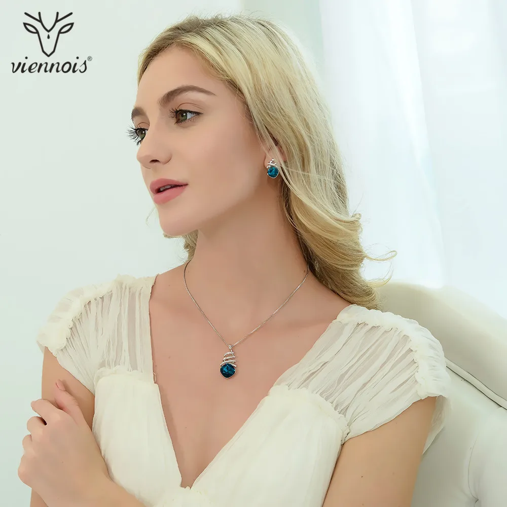 Комплект из колье и серёг с синим кристаллом|jewelry sets for women|crystal jewelry setjewelry |