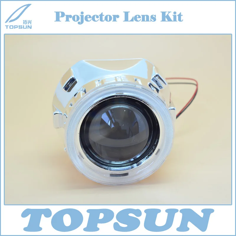 

2.5'' H1 HID Bixenon Headlight Projector Lens for H4 H7 Socket, with Shroud and COB Angel Eyes, Car Styling Retrofit Kit