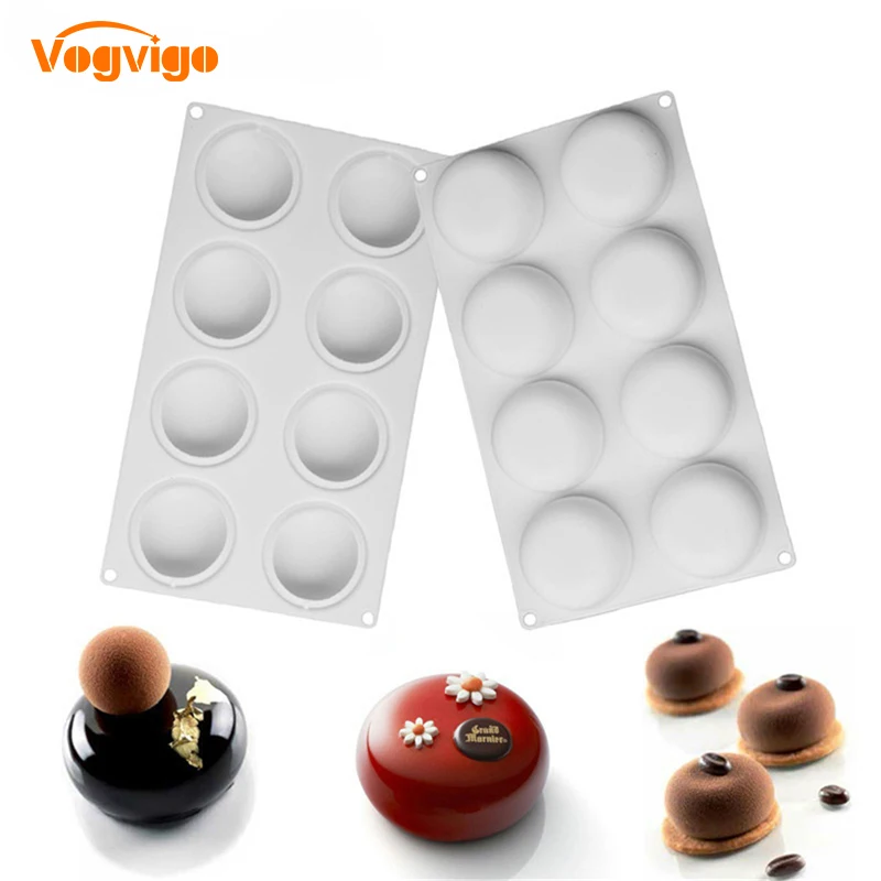 

VOGVIGO 8 Round Shape Silicone Cake Mold Chocolate Mousse Tray Confectionery Pastry Pan Fondant Pudding Dessert Baking Dishes