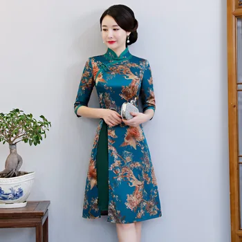 Big Size XXXL Vintage Print Flower Women Qipao Elegant Slim Chinese Style Aodai Dress Vestidos Novelty Silky Satin Cheongsam vintage style flower print swing dress