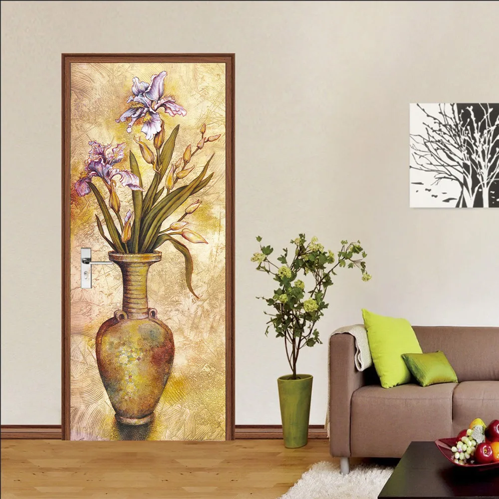 Новая 3D креативная ваза для цветов, наклейка на дверь, DIY Фреска, самоклеющиеся обои, съемный водонепроницаемый плакат, наклейка s, декоративные наклейки для дома