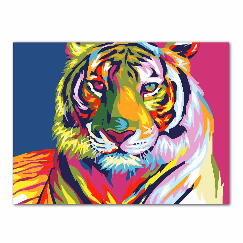 Tiger Animal Colorful DIY Oil Painting By Numbers Acrylic Drawing On