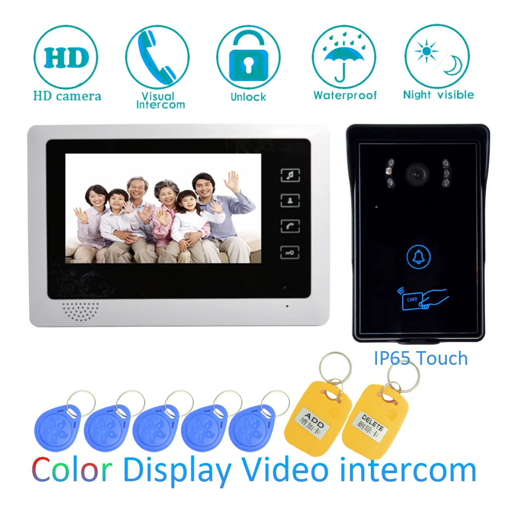 New  (1 SET) Video Intercom Home Garden Improvement Door Phone 7'' Monitor With RFID Card Unlock Release