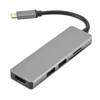 

VODOOL 5 in 1 Aluminium Alloy Type-C to 2xUSB3.0 HUB+HDMI+SD TF Card Reader Adapter Splitter Converter Cable Wire for MacBook
