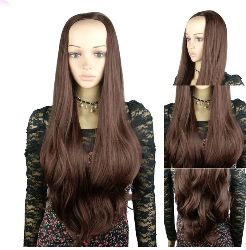 2015 No bangs wig long wavy curly half head wigs lady's can reveal
