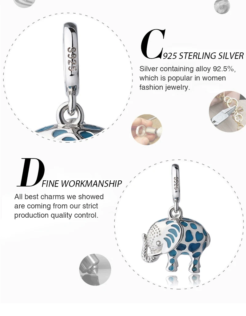 Стерлинговое Серебро 925 пробы, светящиеся в темноте бусины, подвеска в виде слона, подвеска в виде животного, подходит для браслета Pandora для женщин, сделай сам, ювелирное изделие, подарок