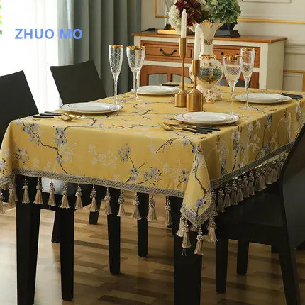 Luxury European Jacquard Tablecloth with Pendant Tablecloth for Home decoration dining kitchen accessories New Year's tablecloth