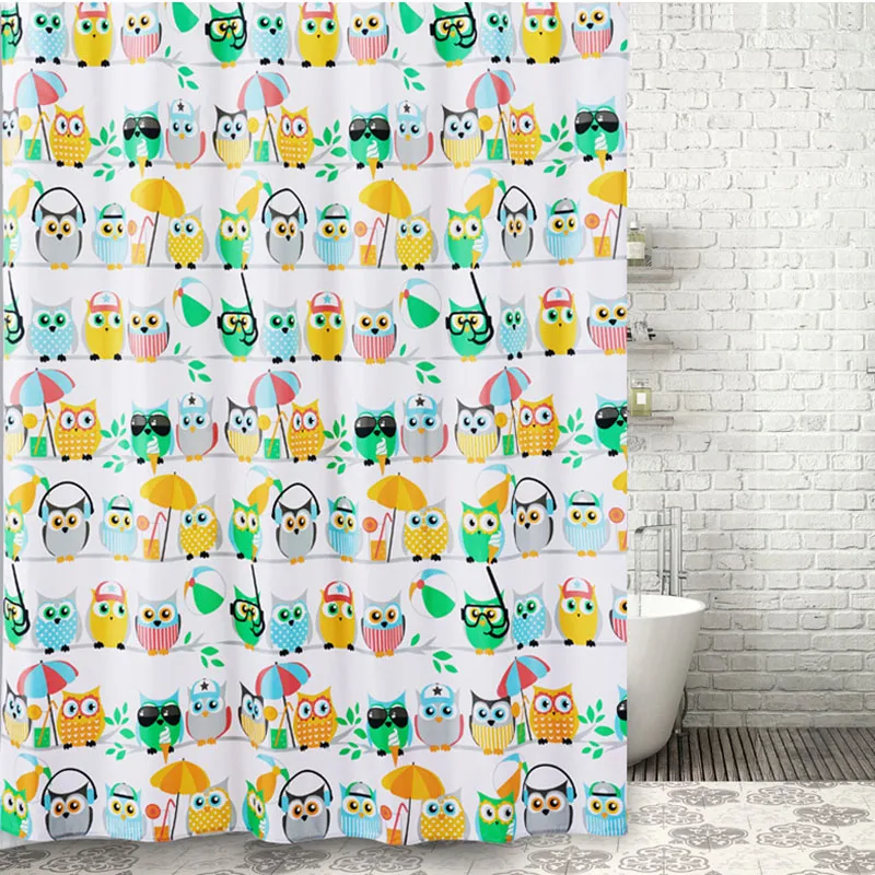 Cartoon Owl Shower Curtain Polyester Waterproof Bathroom Curtain