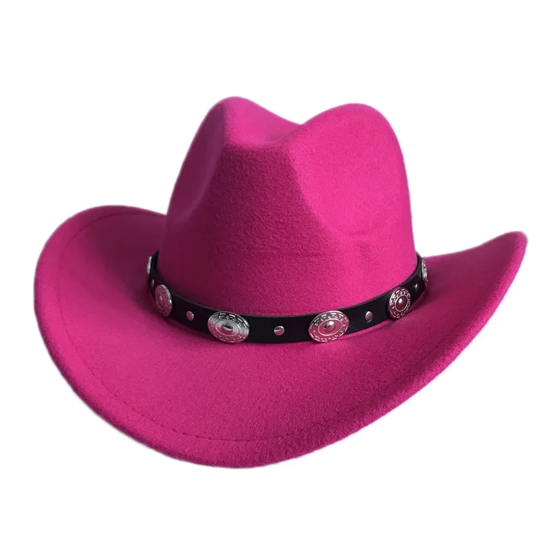 Дизайн ковбойская шляпа в западном стиле, женские уличные кепки с большими полями, однотонные джазовые шляпы, размер 56-58 см, Прямая поставка - Цвет: Rose  red