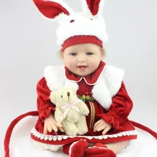 Wholesale 22 Inches Cute Newborn Baby Smile Girl Dolls For Kids House Playmate Soft Silicone Reborn Babies With Rabbit Clothes