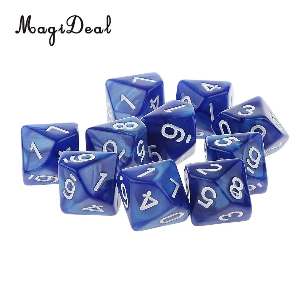 MagiDeal 10Pcs Acrylic Ten Sided Dices D10 for Friends Family Party Club Pub Bar Playing D&D RPG Games Funny Toys 22x22x22mm
