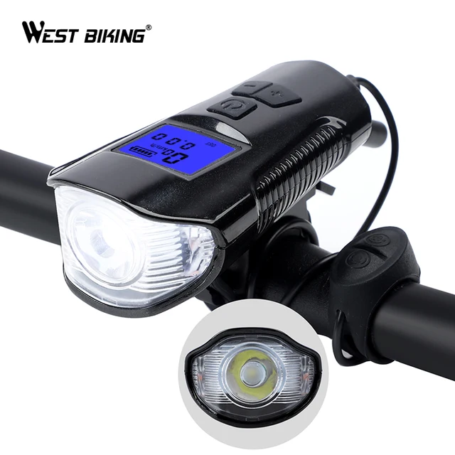 Special Price WEST BIKING Waterproof Bike Headlight Electric Horn Cycling Lamp Bike Computer 1500mAh USB Rechargeable MTB Road Bicycle Light