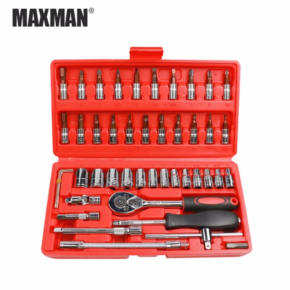 MAXMAN 46pcs 1/4 Inch Socket Set Car Repair Tool Combination Package Socket Wrench Set Combo