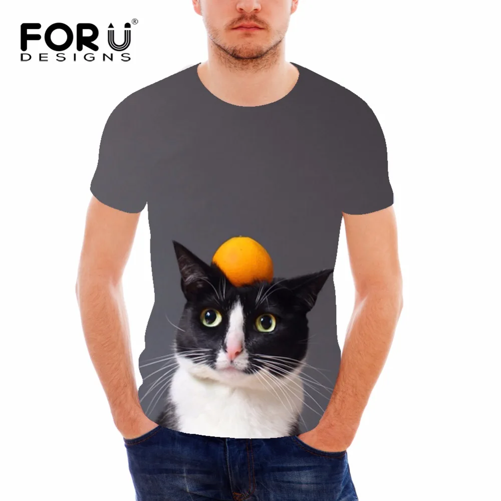 

FORUDESIGNS Animal cat Print mens tshirts fashion Summer Black O-neck Short Sleeve T-shirt Men Brand Top Tee Streetwear Hipster