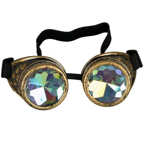 Hotselling Kaleidoscope Rainbow Crystal Lenses Steampunk Goggles EDM Glasses Gothic Cosplay Goggles Eyewear Vintage Halloween - Цвет линз: Yellow