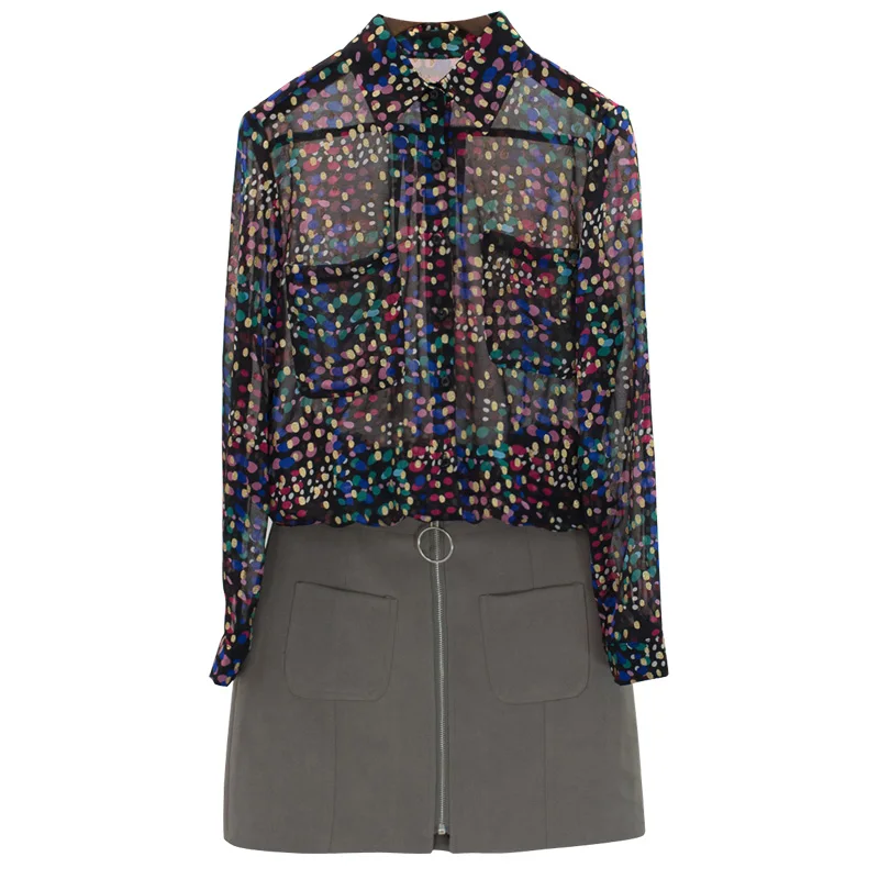 Новинка 2018 г. Весенняя мода 2Pic сладкий горошек рубашка с принтом отложной