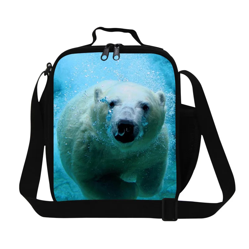 Персонализированные Полярный Медведь 3D печать девчачьи сумки для ланча для школы, дизайнерские изолированные пищевые сумки для подростков, Женская рабочая коробка для ланча - Цвет: Черный