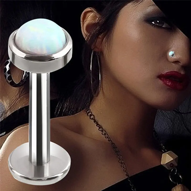 1 Pc Lip Studs Ring Multicolor Opals Surgical Steel Flat Gem Ear Tragus Helix Piercing Internally Thread Retro Body Jewelry