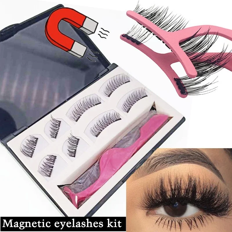 

1 Set Make Up Dual Magnetic False Eyelashes Glue-free Reusable Magnet Fake Eyelashes with Tweezer Extension Makeup Beauty Tool