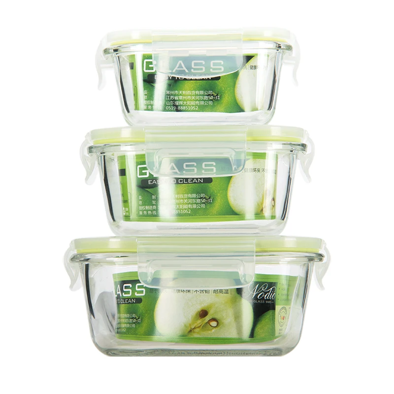 

3pcs/set glass lunch box nontoxic food container soup bowl preservation box for food and fruits