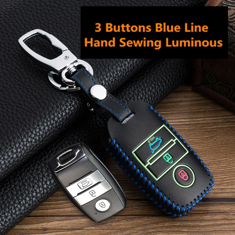 Leather-Luminous-Car-Key-Cover-Case-Keychain-For-Kia-Ceed-Rio-Sportage-R-K3-K4-K5
