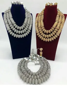 

2018 Latest Mix Gold and Silver Copper Bridal Statement Jewelry Set African Fashion Women Wedding Costume Jewellery Set PJW221
