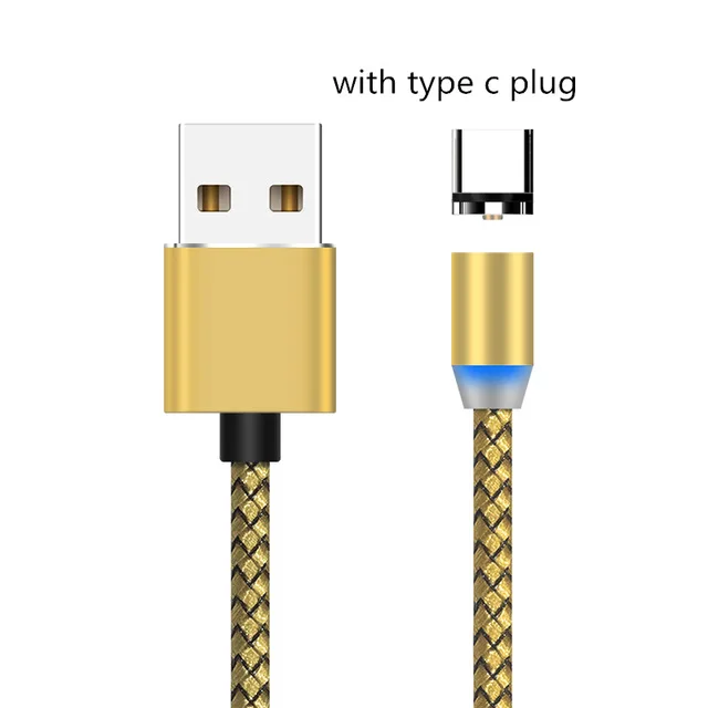 Магнитный USB кабель 2.4A Быстрая зарядка Micro usb type C светодиодный кабель для iPhone Xs Max Magnet зарядное устройство данных кабели для мобильных телефонов шнур - Цвет: gold for Type C