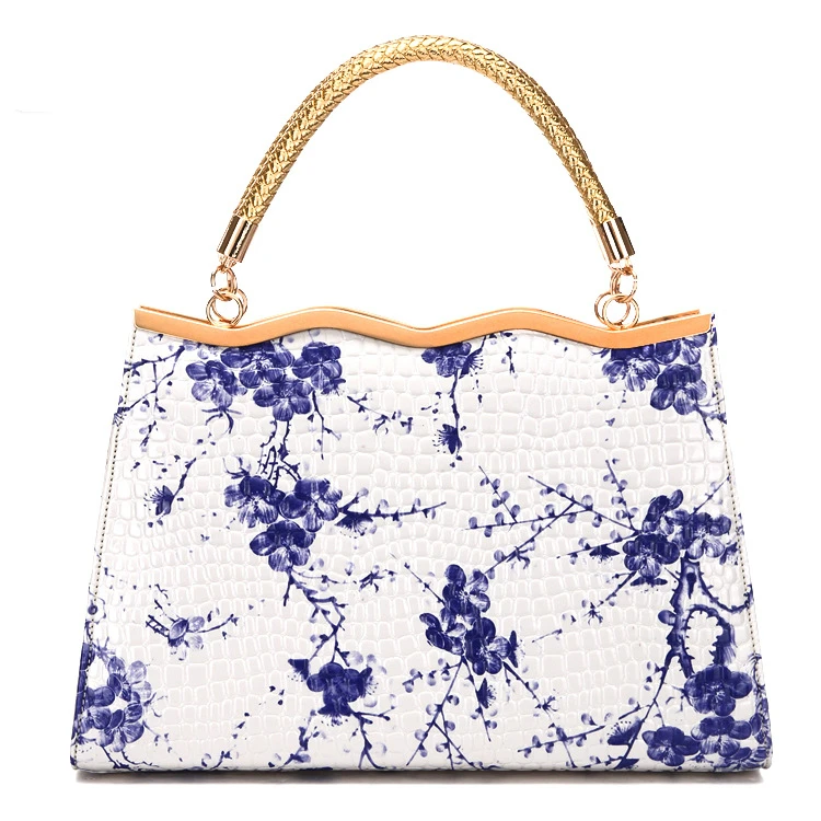 

Vintage Women's Handbag Blue White Porcelain Pattern Casual Tote Bags Top Handle PU Elegant Luxury Women's Bag Evening Clutch