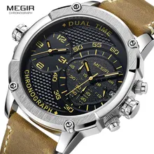 #Special Offers MEGIR Men's Leather Strap Sports Chronograph Quartz Watches Fashion Double Time Zone Army Waterproof Wristwtach for Man 2093GBN #Special Offers MEGIR Men's Leather Strap Sports Chronograph Quartz Watches Fashion Double Time Zone Army Waterproof Wristwtach for Man 2093GBN