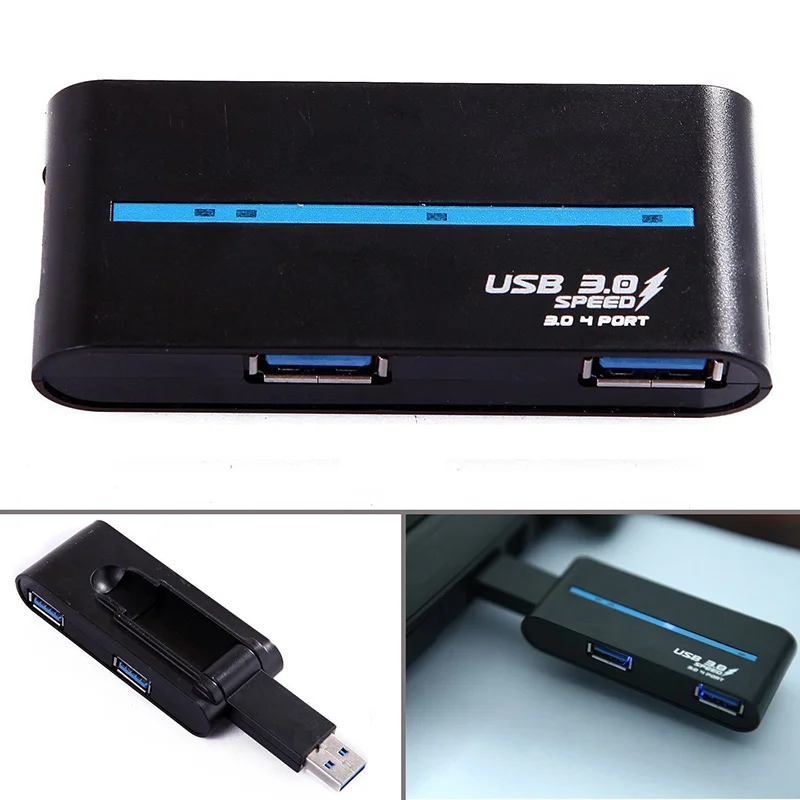 

Hot Sale 180 Degree Rotating Compact Travel 4 Port High Speed USB 3.0 External Hub Adapter QJY99