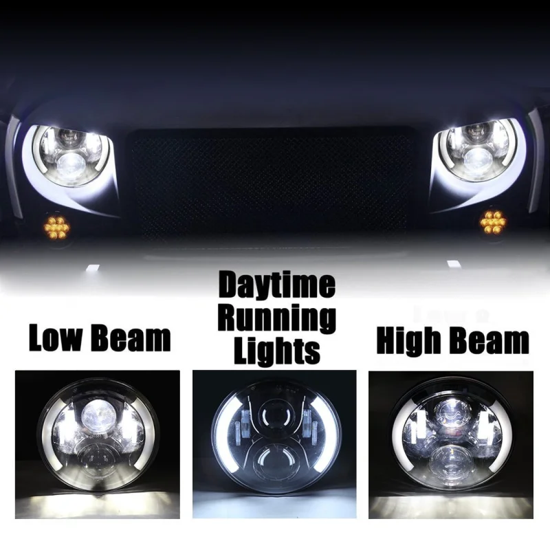 2Pcs 7 inch Round HiLo Beam LED Headlights With DRL Halo Angel Eye For Jeep Wrangler JK 2007-2016 (5)