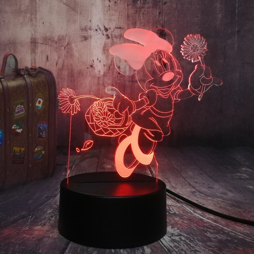 Милые Минни Маус держать цветок 3D LED Ночник светильник 7 цветов вечерние домашний