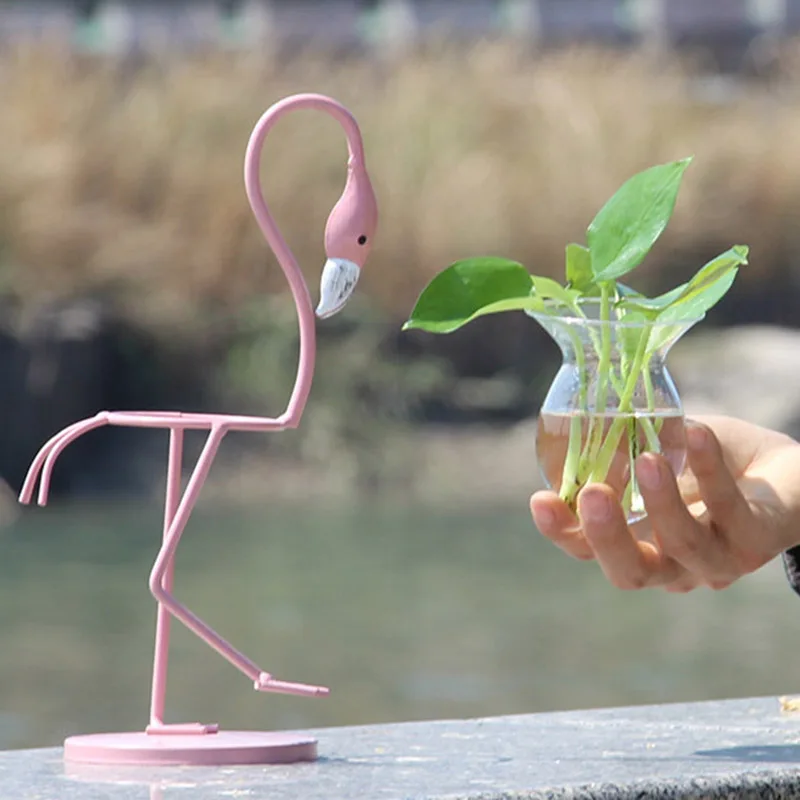 Новинка 3 вида розовых фламинго стеклянные настольные растения бонсай цветы