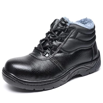 

new fashion men big size steel toe cap work safety cotton shoes winter warm plush snow fur ankle security boots protect footwear